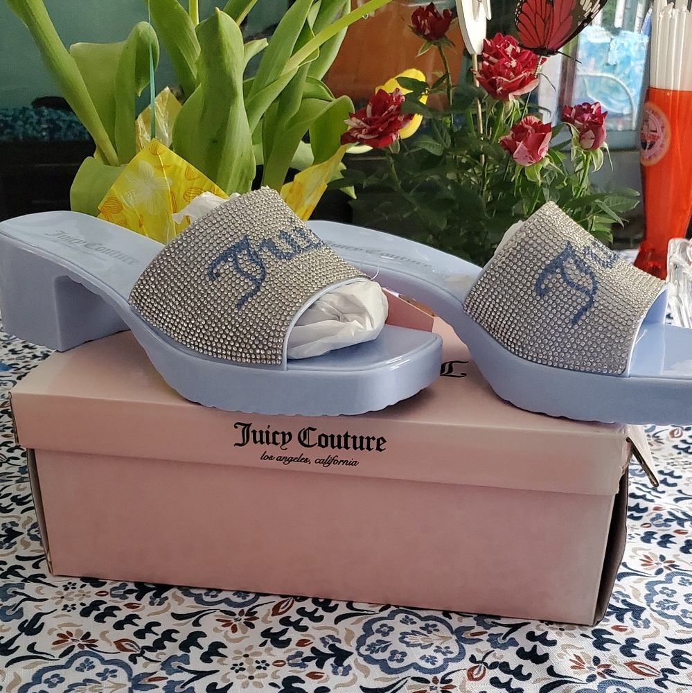 Juicy Couture Blue Rhinestone Slide Sandals - Picture 4 of 4